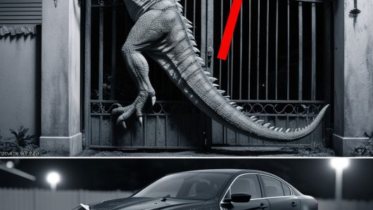 Security Camera Captures Giant Dinosaur-Like Creature Damaging Car: Shocking Footage Sparks Debate in the U.S.